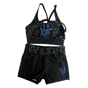 Cheer athletics cheetah leopard print rhinestone practice shorts and sports bra